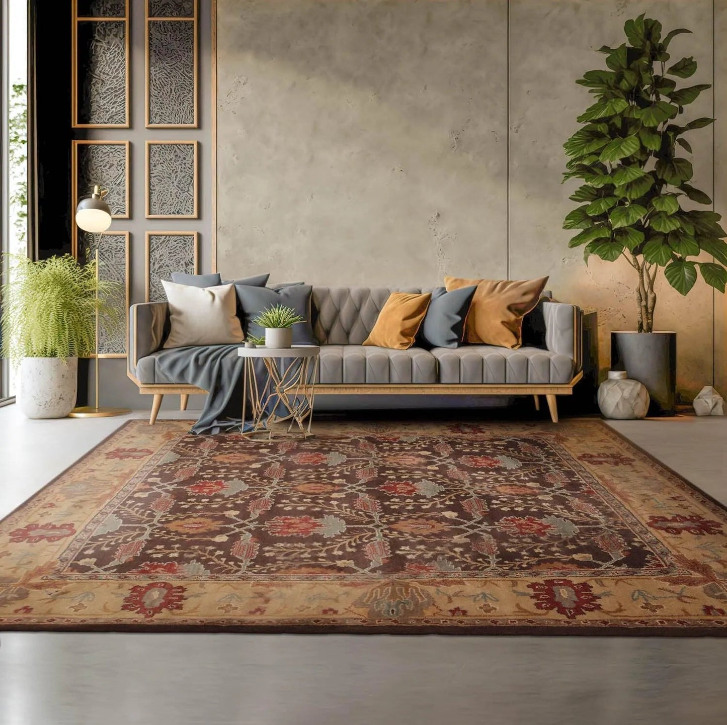 Multi Sizes Brown, Beige Hand-Tufted Arts & Craft 100% Wool Oriental Area Rug-0