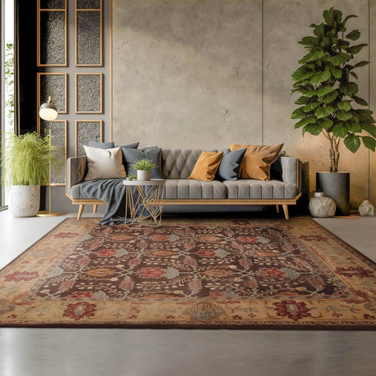Multi Sizes Brown, Beige Hand-Tufted Arts & Craft 100% Wool Oriental Area Rug-0