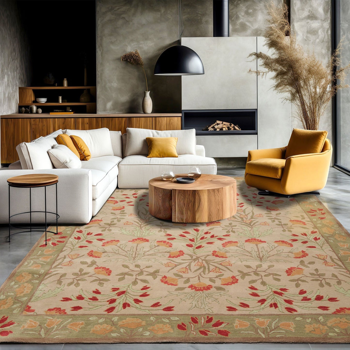 Multi Sizes Handmade Transitional Wool Botanical Floral Area Rug Beige-10