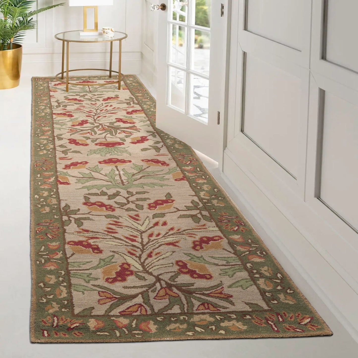 Multi Sizes Handmade Transitional Wool Botanical Floral Area Rug Beige-5