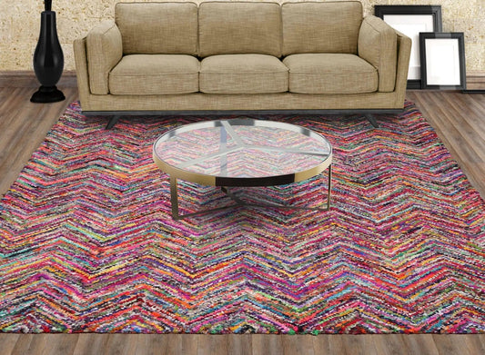 5x8 Pink Hand Tufted Handmade Zig-Zag Medley Cotton Boho Modern Oriental Area Rug-0