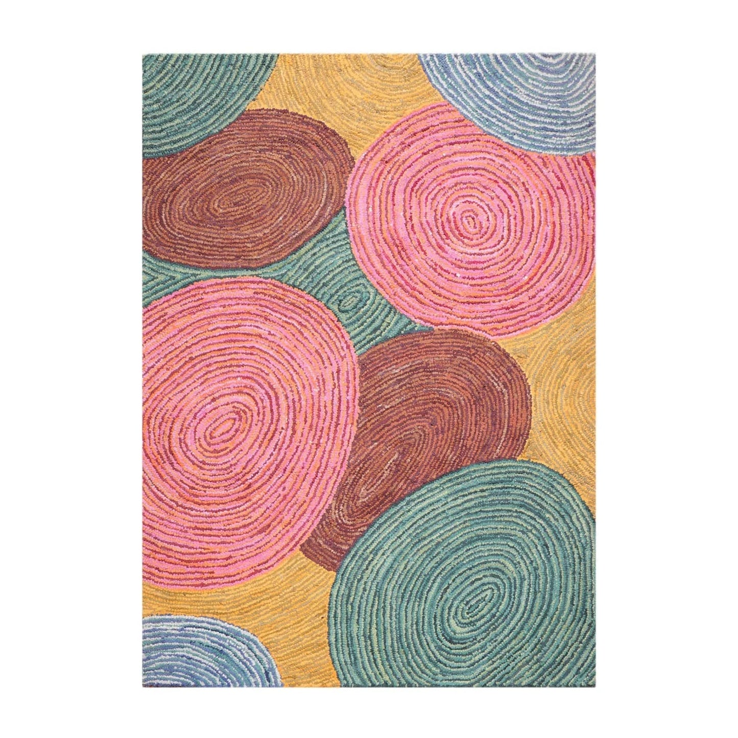5' 4''x7' 6'' Hand Tufted Cotton Circle Medley Multi Color Cotton Area Rug  Oriental Area Rug Pink, Gold Color-1