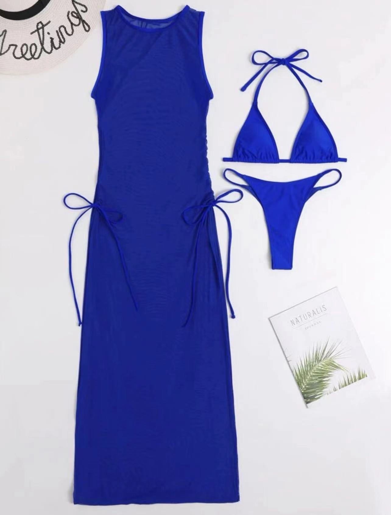 Swimsuit Bikini Women's Bikini Swimsuit New Solid Color Sexy Split Swimsuit 3-Piece Set