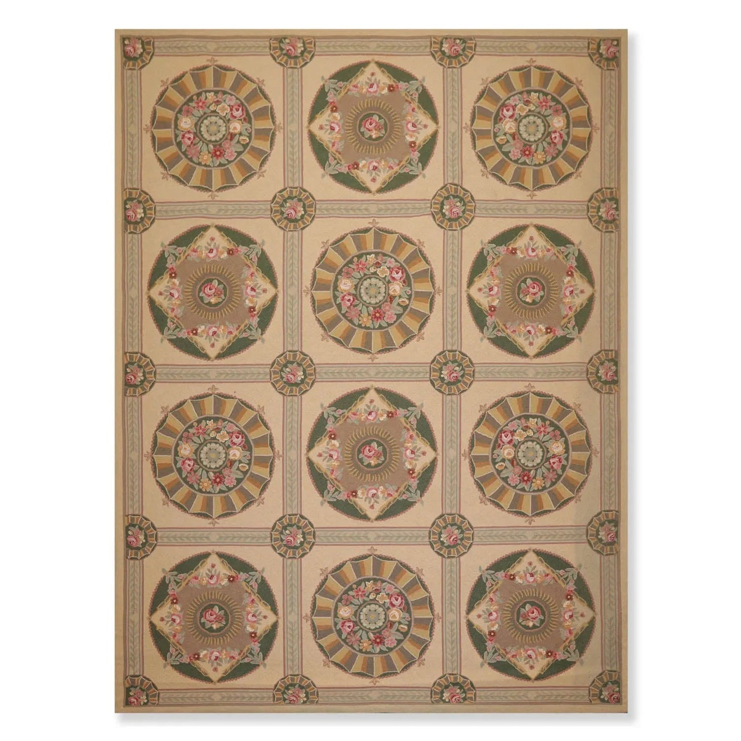 9x12 Beige Hand Hooked 100% Wool Traditional French Aubusson Oriental Area Rug-0