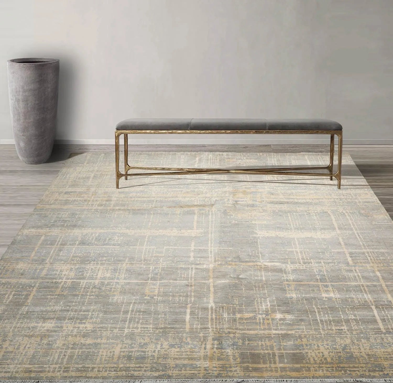 9x12 Hand Knotted Slate, Gray Wool and Silk Sherpa Design Tibetan Oriental Area Rug-0