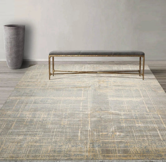 9x12 Hand Knotted Slate, Gray Wool and Silk Sherpa Design Tibetan Oriental Area Rug-0
