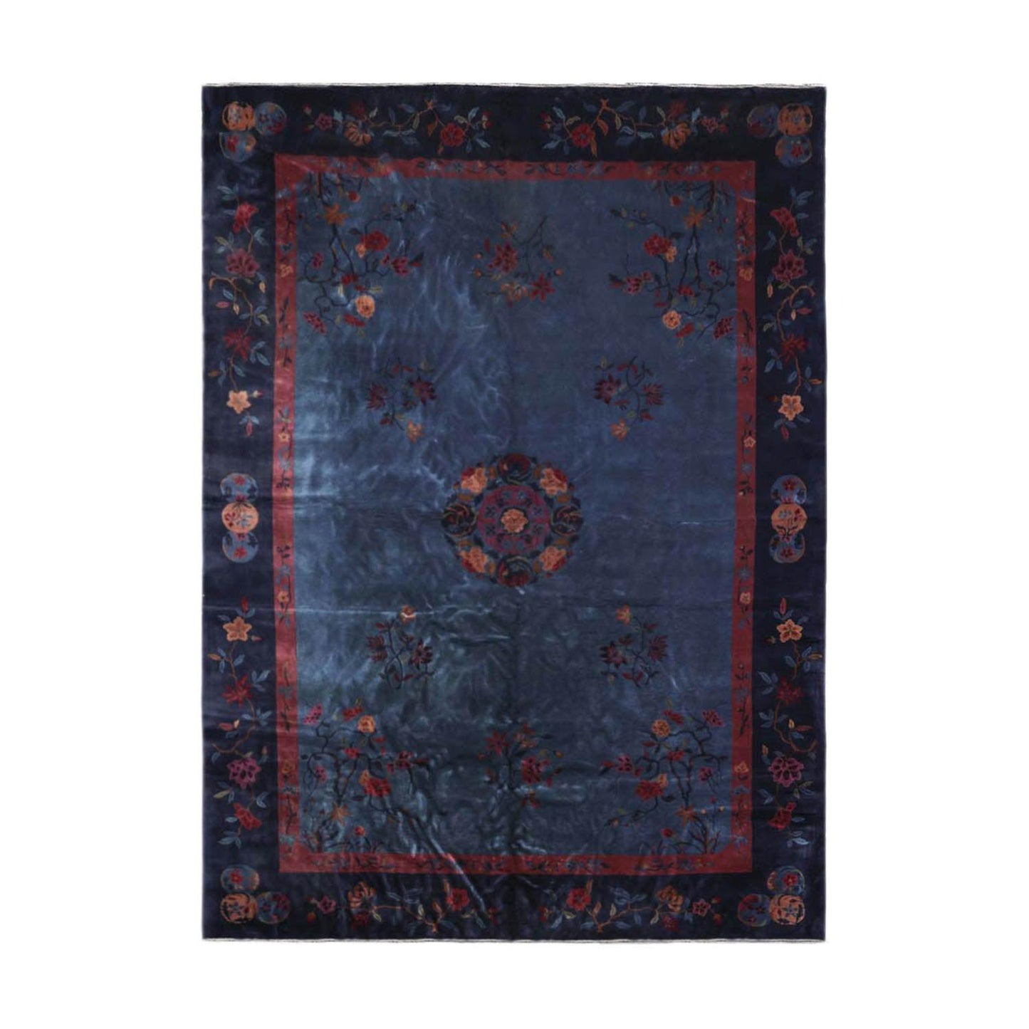 10'x13'6" Antique Art Deco Plush Pile Hand Knotted Wool Oriental Area Rug Navy-1