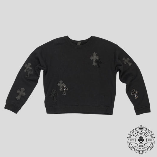 Chrome Hearts Leather Cross Patch Crewneck in Black