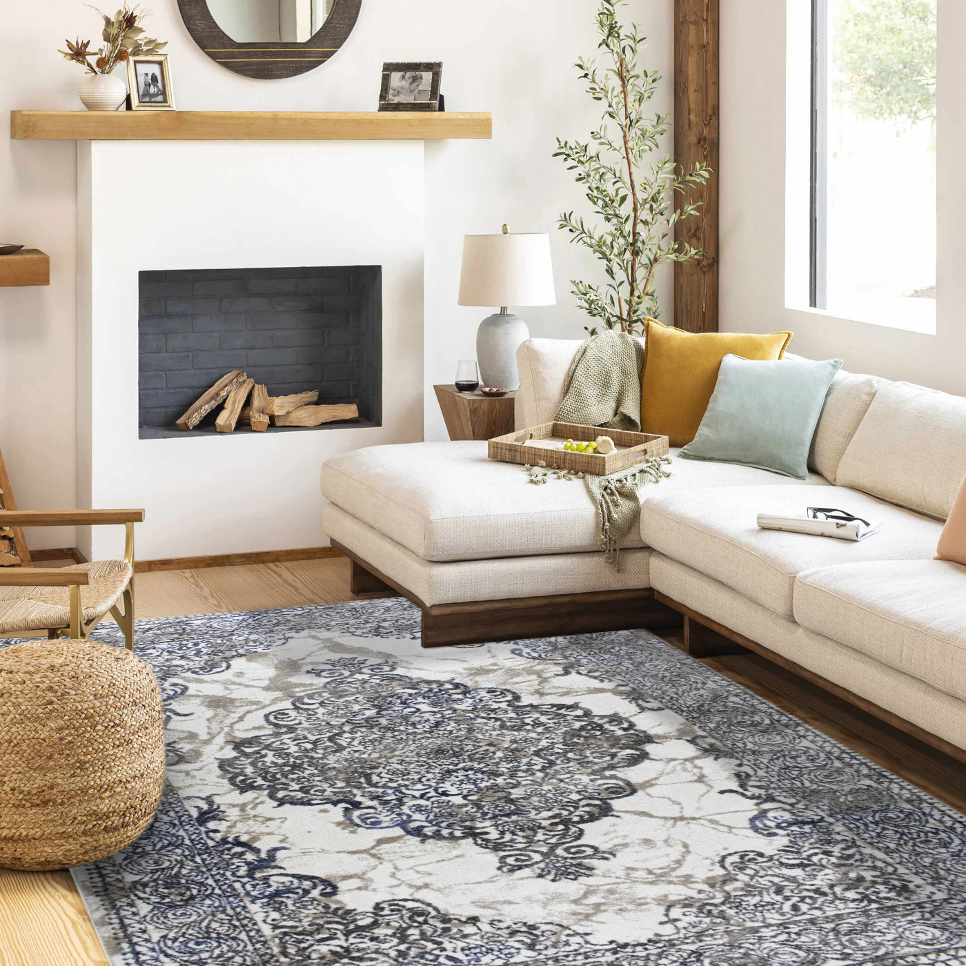 ROY's Home One Level Area Rugs, Classic Pattern - Shiny Ivory,Grey,Beige Yarn-4