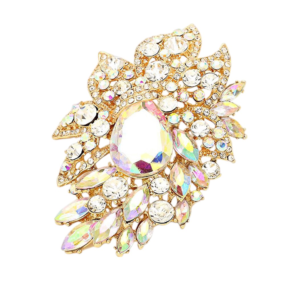 Crystal Rhinestone Petal Brooch Pendant