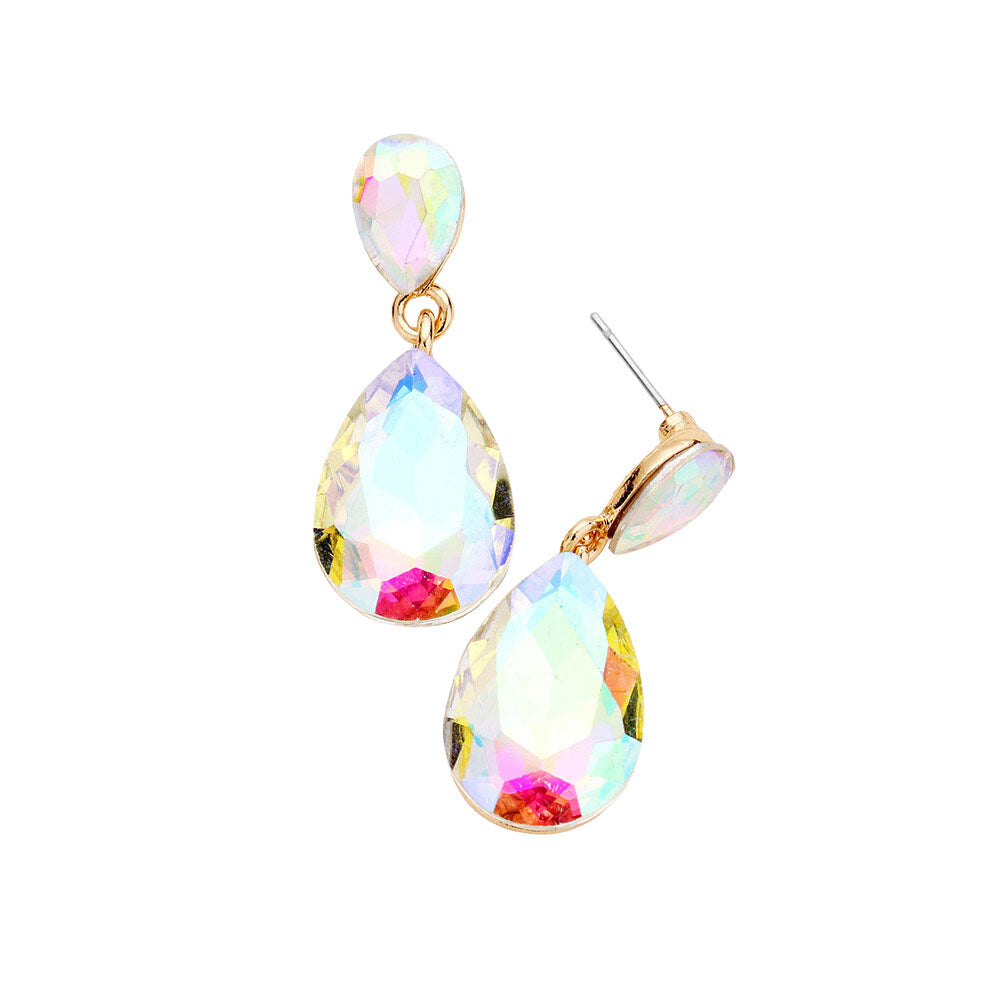 Glass Crystal Teardrop Dangle Earrings