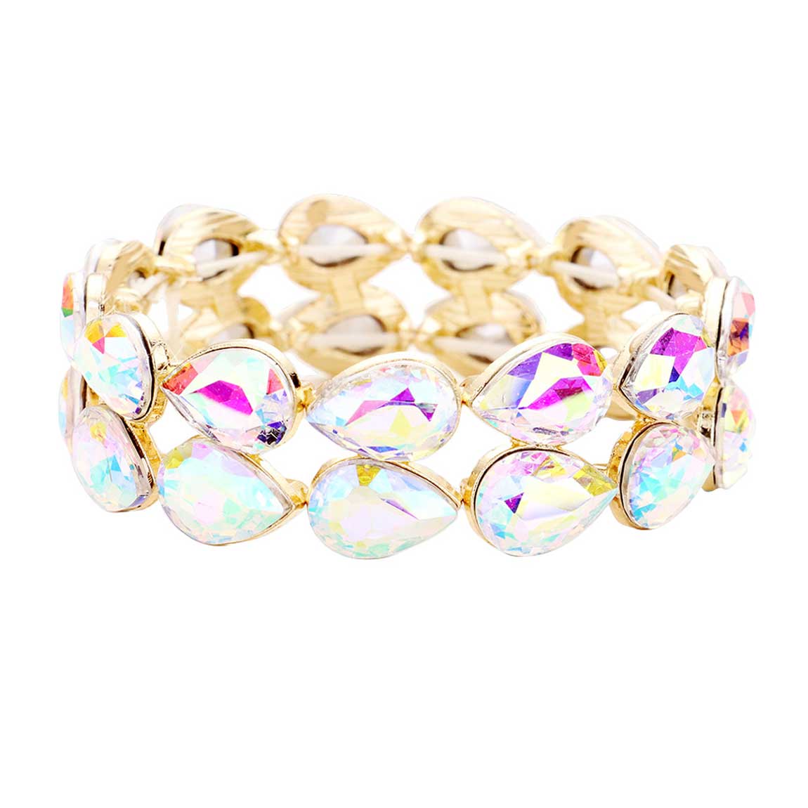 Glass Crystal Teardrop Stretch Evening Bracelet