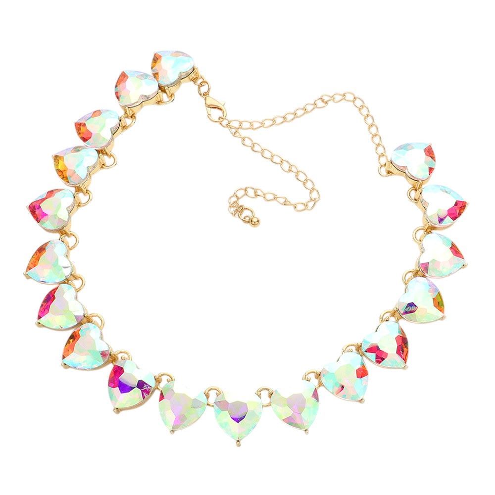 Heart Stone Link Evening Necklace Jewelry Set