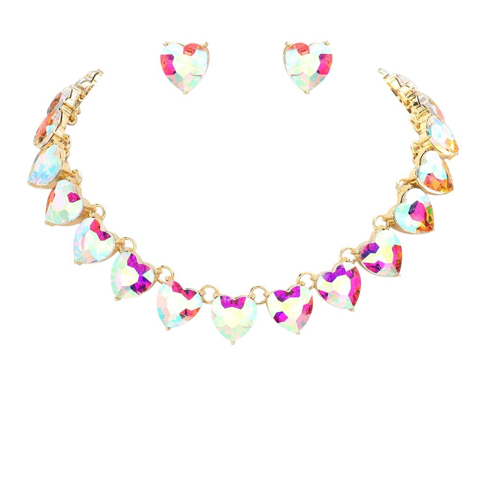 Heart Stone Link Evening Necklace Jewelry Set