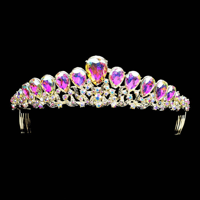 Teardrop Crystal Rhinestone Pave Princess Tiara