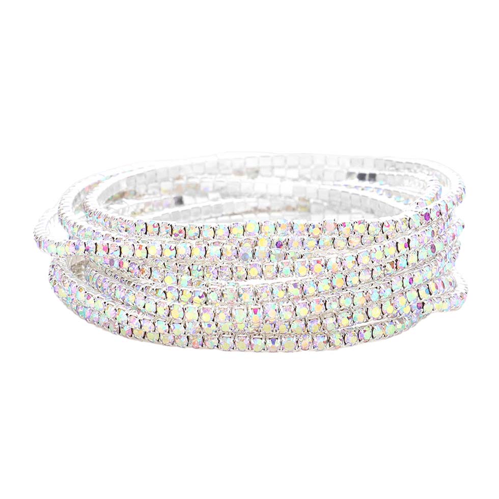 12Pcs Stackable Rhinestone Stretch Evening Bracelets
