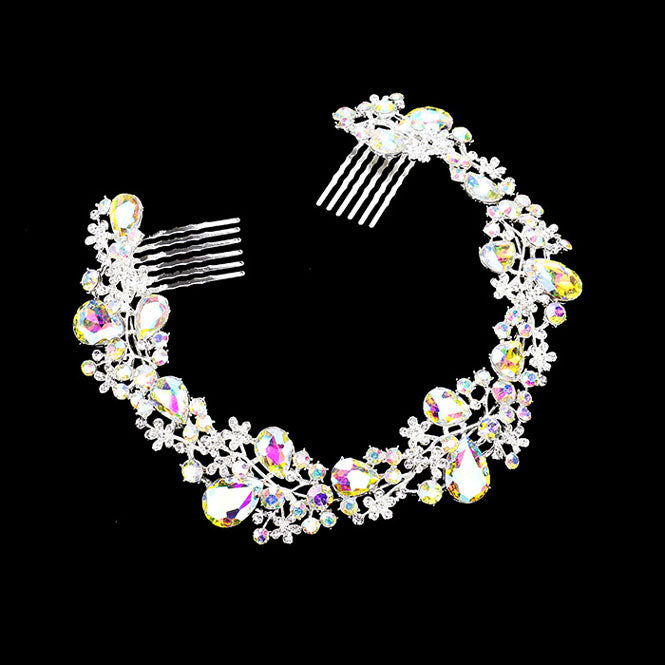 Floral Pave Glass Crystal Hair Comb