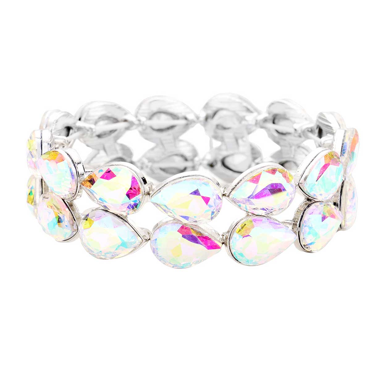 Glass Crystal Teardrop Stretch Evening Bracelet