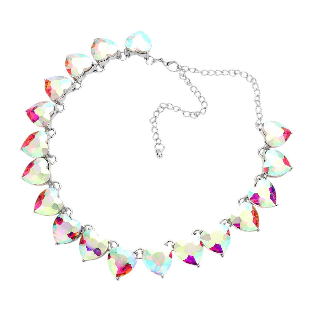 Heart Stone Link Evening Necklace Jewelry Set