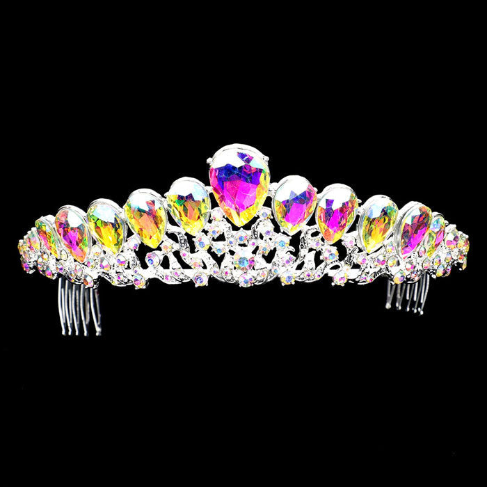 Teardrop Crystal Rhinestone Pave Princess Tiara