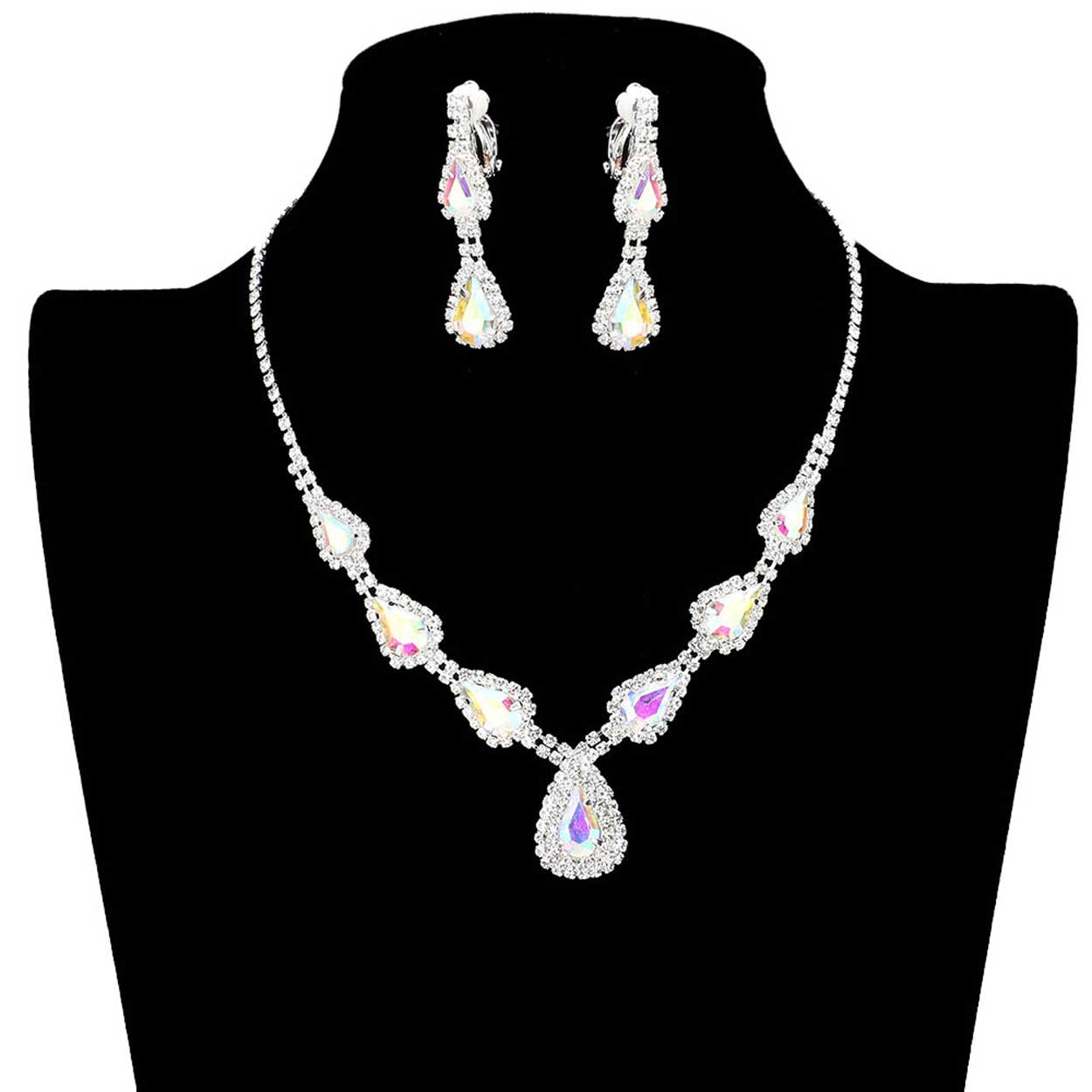 Teardrop Stone Accented Rhinestone Pave Necklace