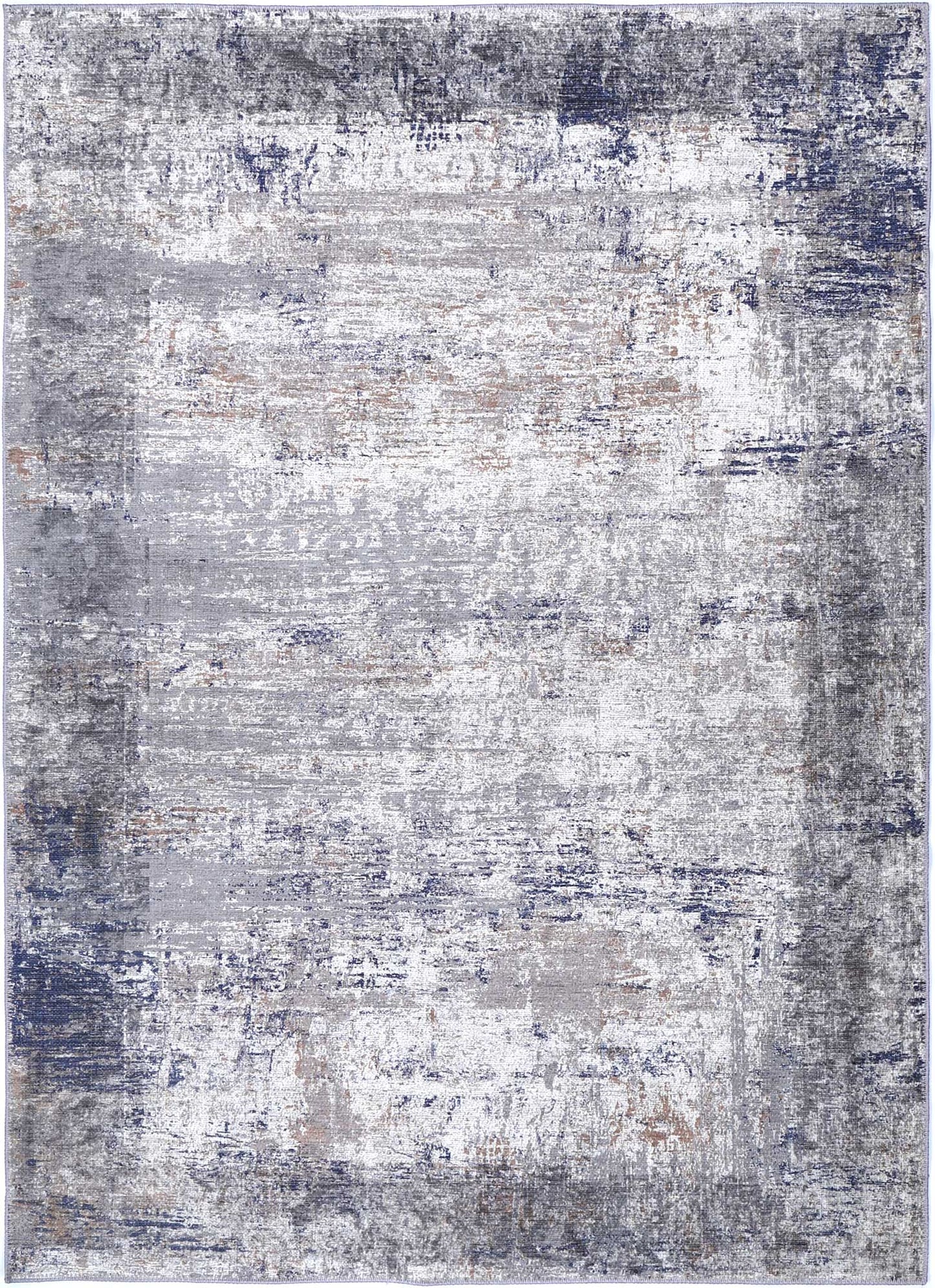 Abstract Border Echo in Blue & Grey Rug-5