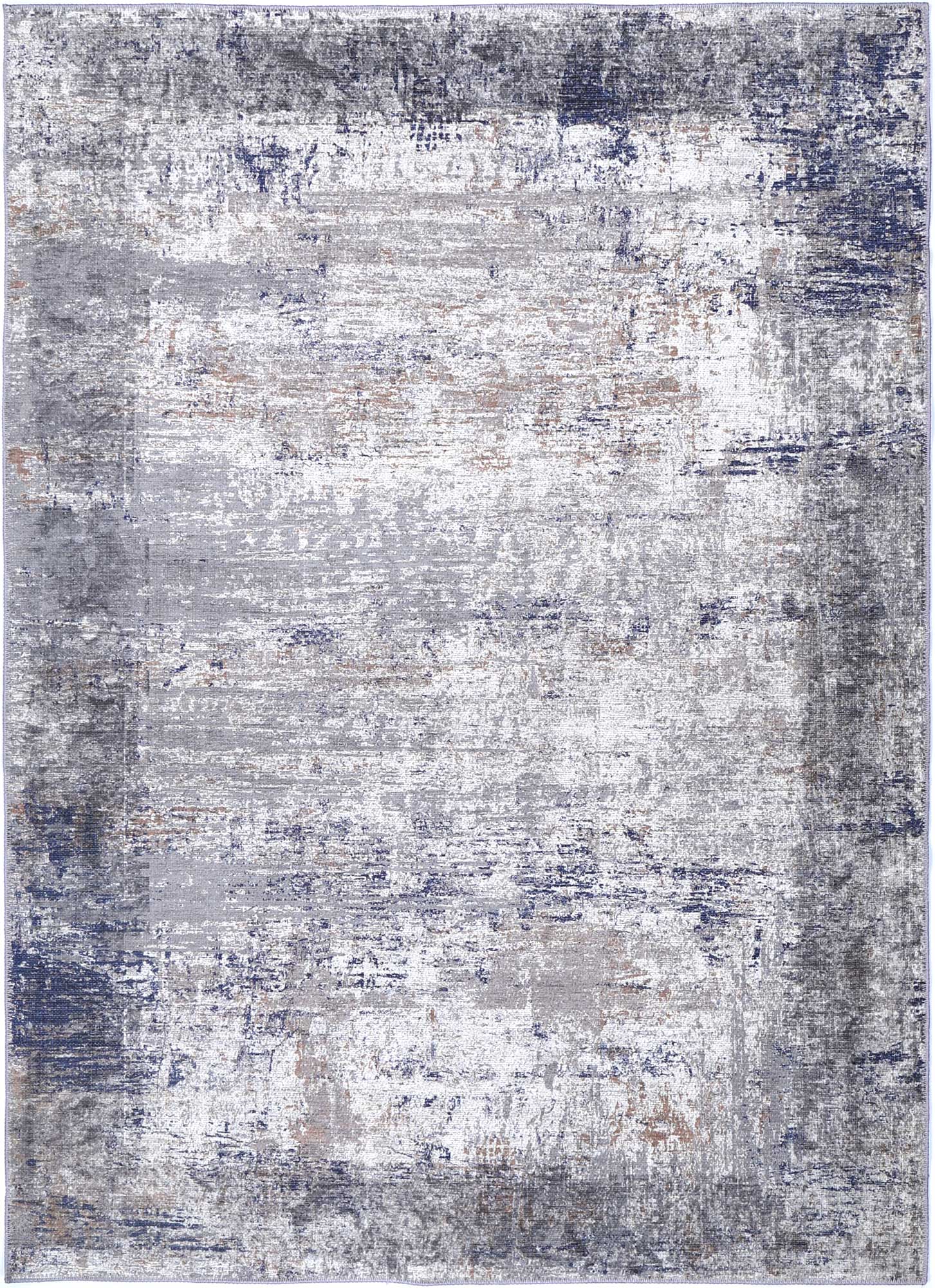 Abstract Border Echo in Blue & Grey Rug-5