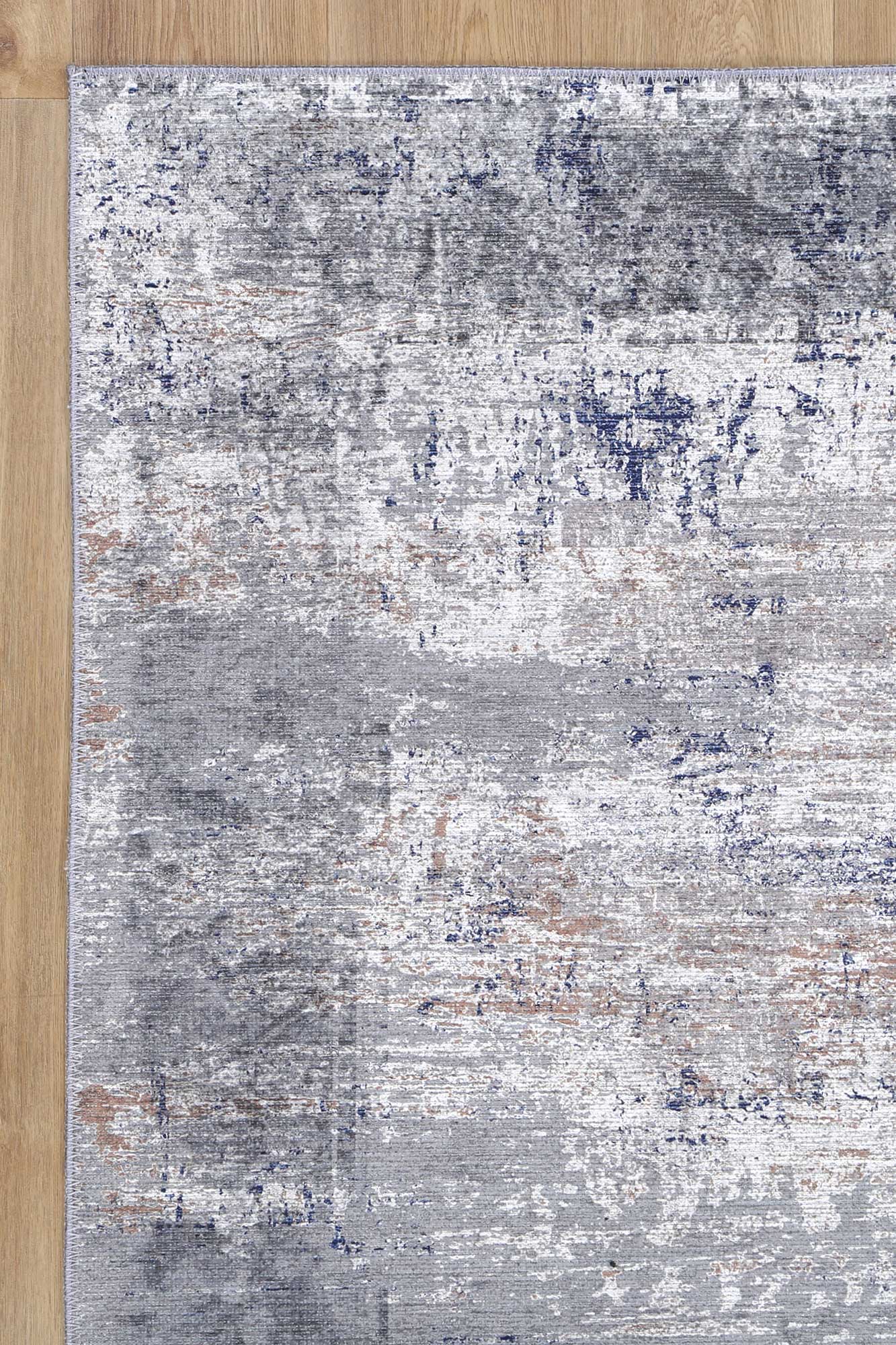 Abstract Border Echo in Blue & Grey Rug-2