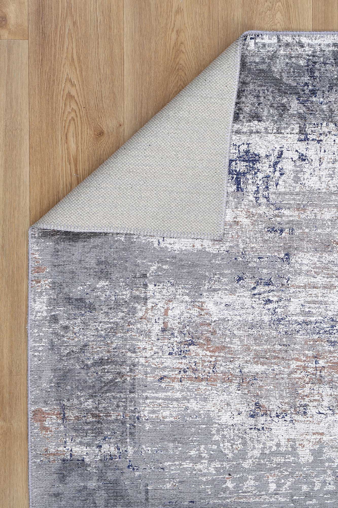 Abstract Border Echo in Blue & Grey Rug-3