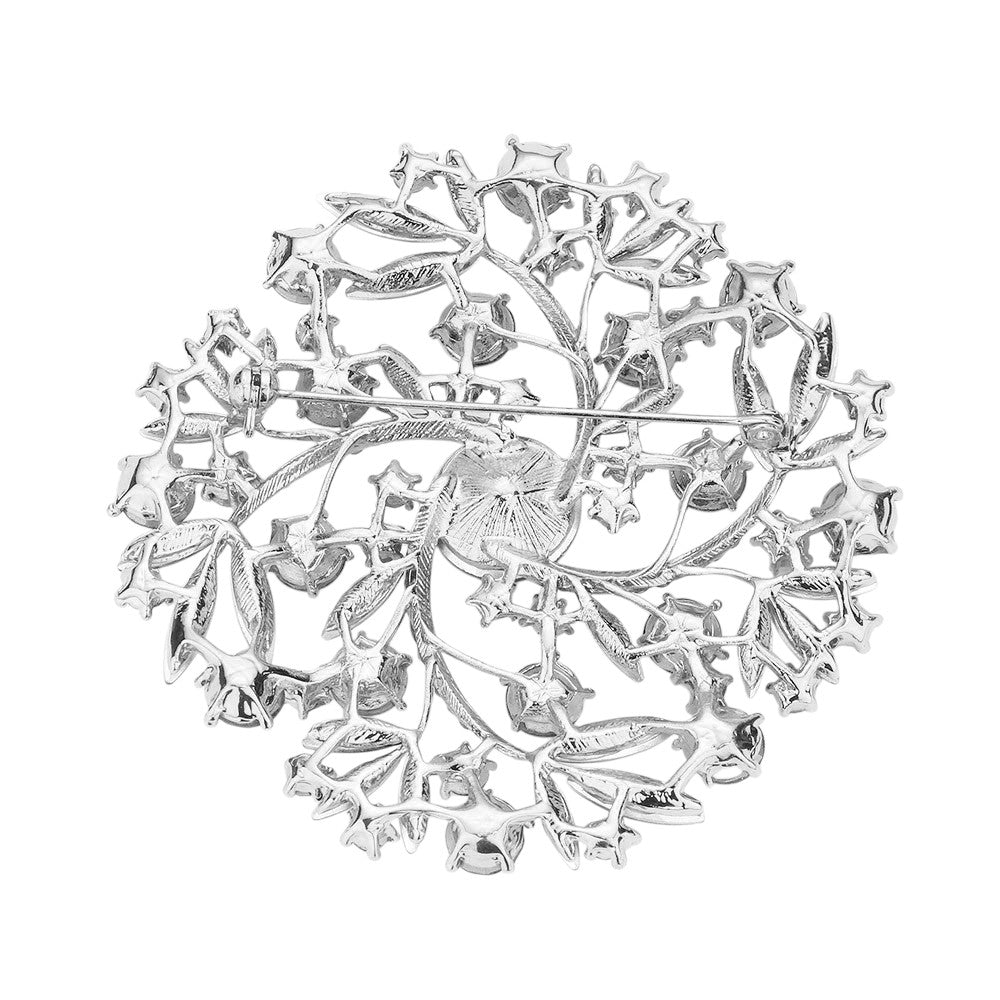 Pearl Rhinestone Embellished Flower Vine Brooch