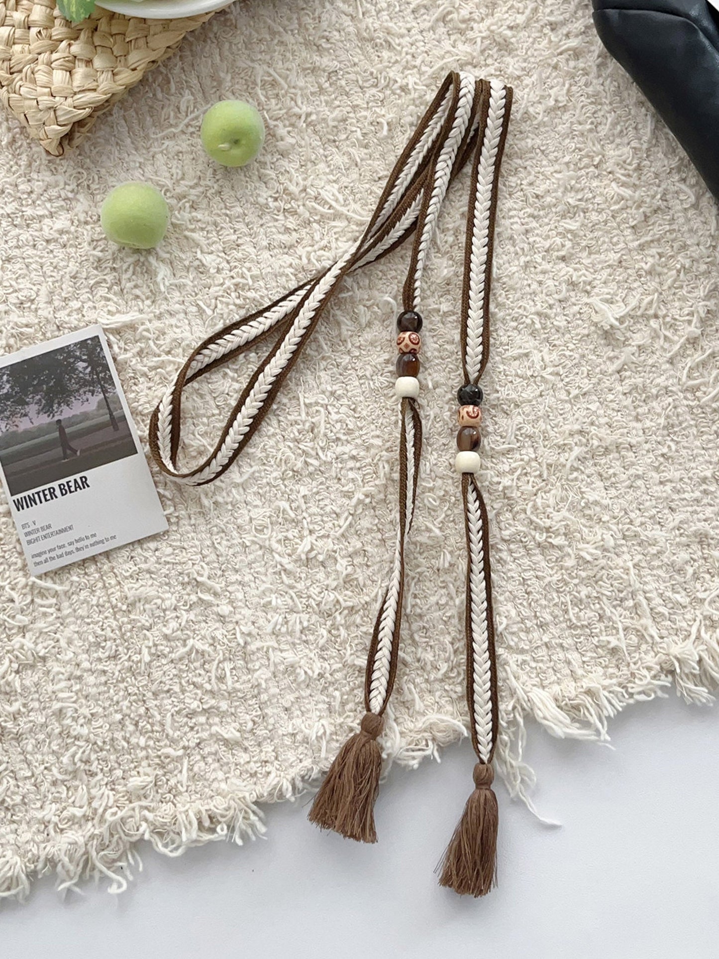 Linen Woven Belt With Fringes