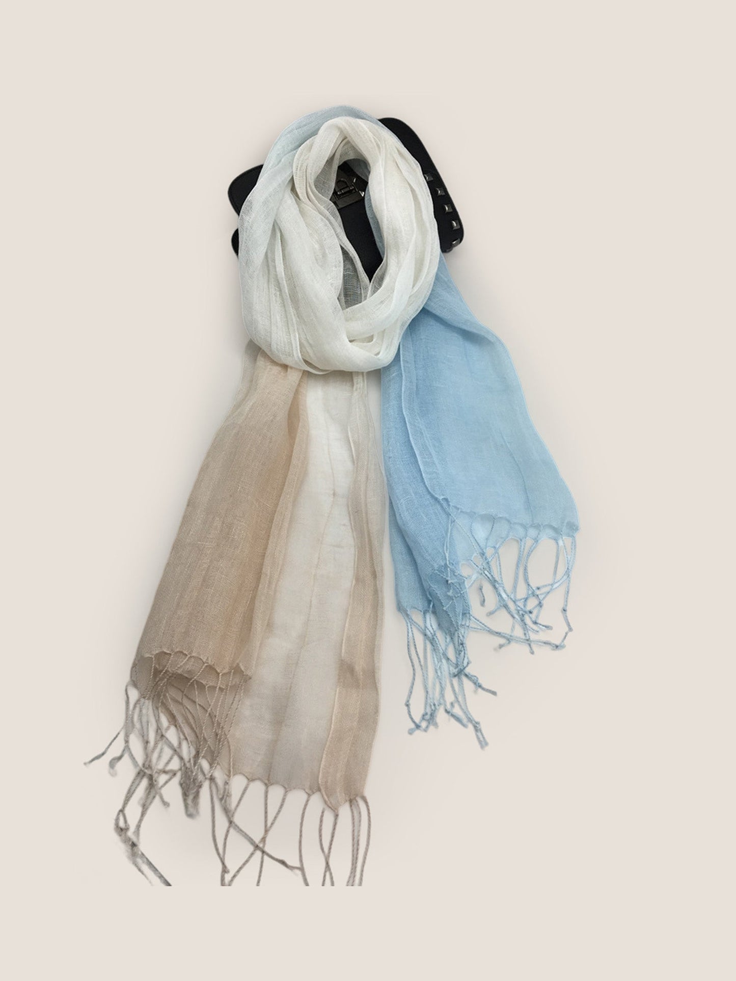 100% Linen Gradient Fringed Light Scarf