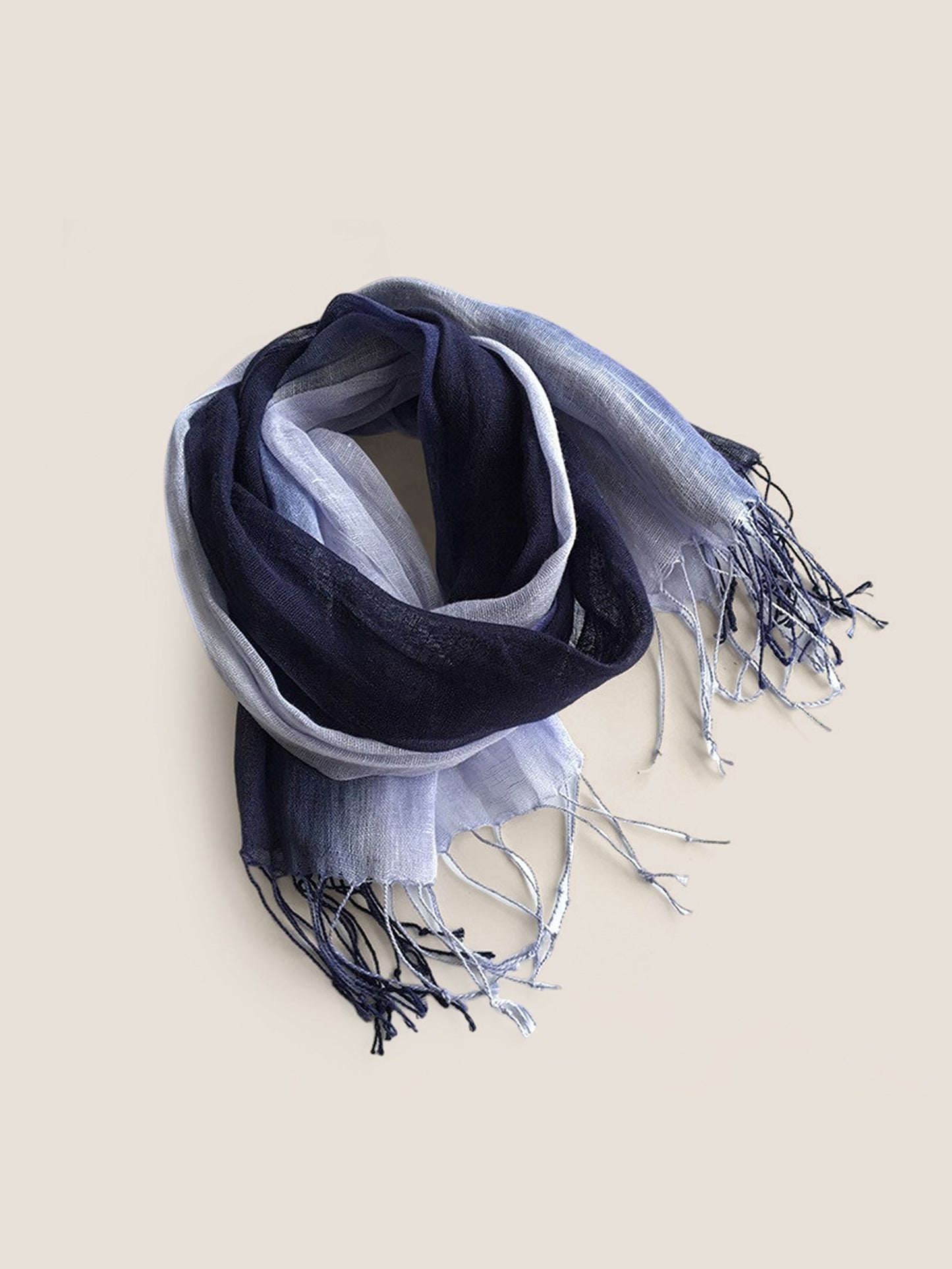 100% Linen Gradient Fringed Light Scarf