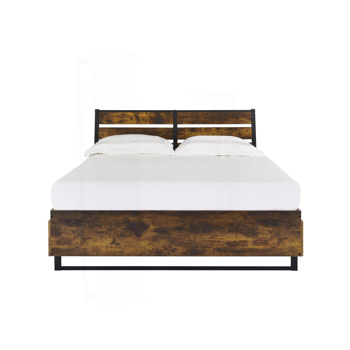 King Size Industrial Slatted Headboard Platform Bed Frame with 6 Storage Drawers-2