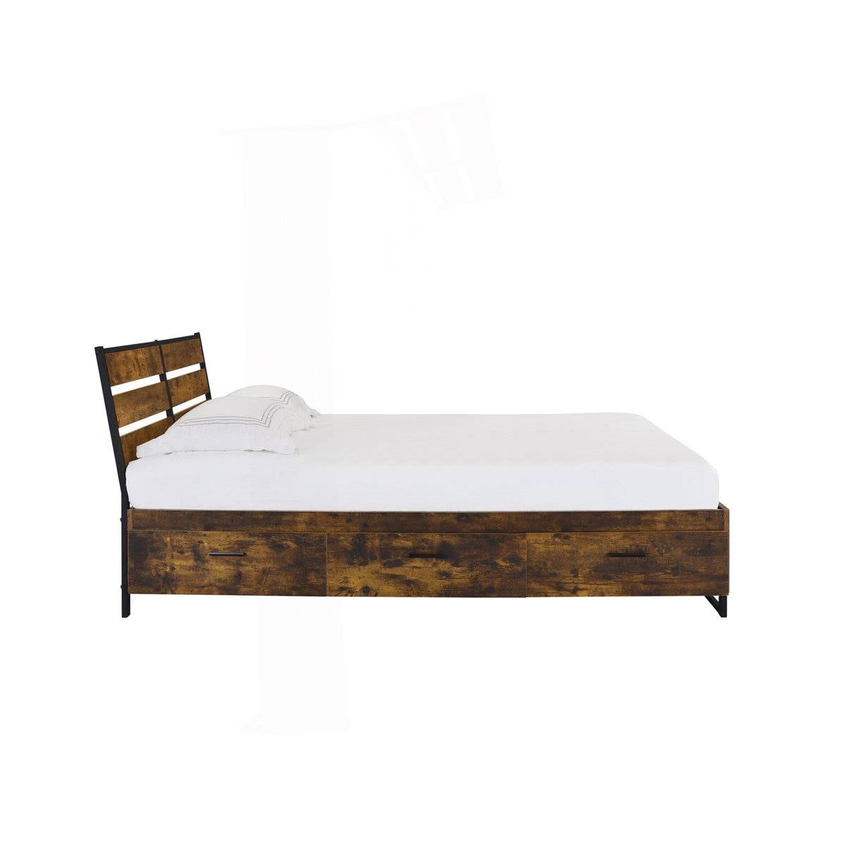 King Size Industrial Slatted Headboard Platform Bed Frame with 6 Storage Drawers-3