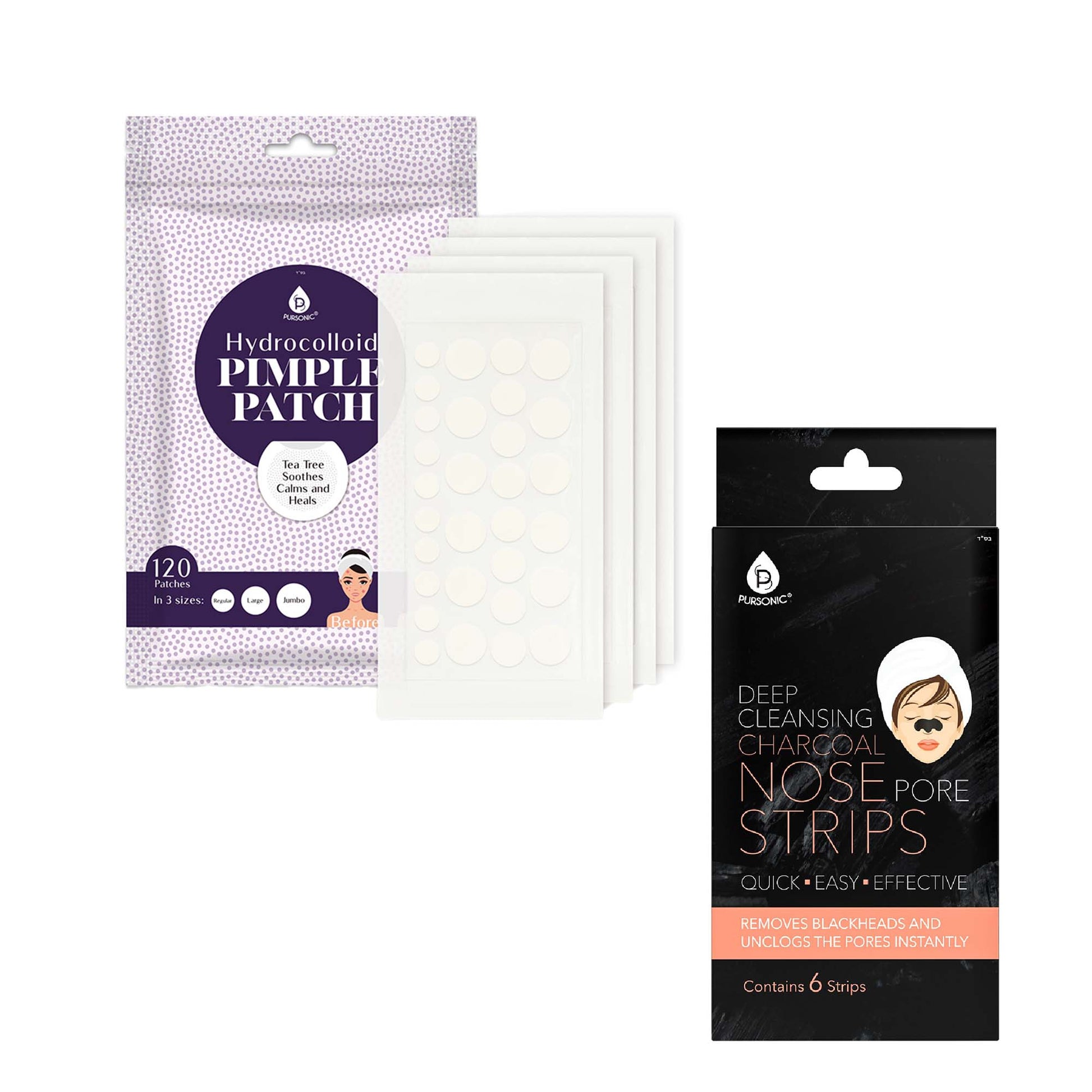 Pursonic Deep Cleansing Charcoal Nose Pore Strip 6-Pack & Hydrocolloid Pimple Patch, 120-Count-0