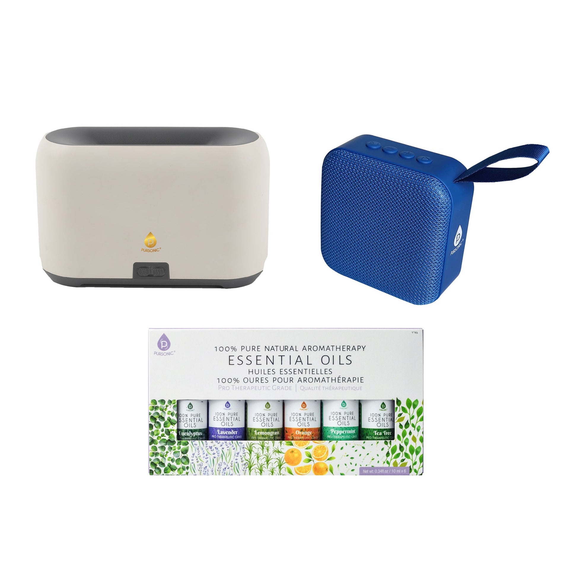 FlameGlow Aromatherapy Diffuser, Pursonic 6-Pack Essential Oils & Portable 360° Hi-Res Wireless Speaker-0