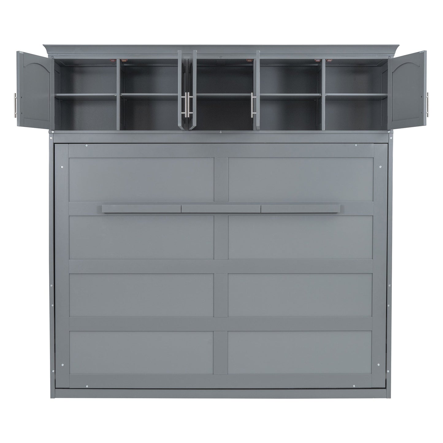 Full Size Murphy Bed Wall Bed with Top Cabinets,Gray