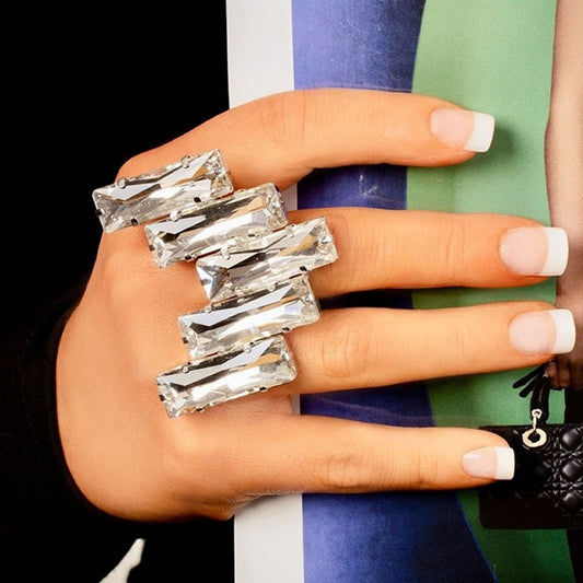 Geometric Ring Simplified Water Diamond Ring Square Diamond Ring Female