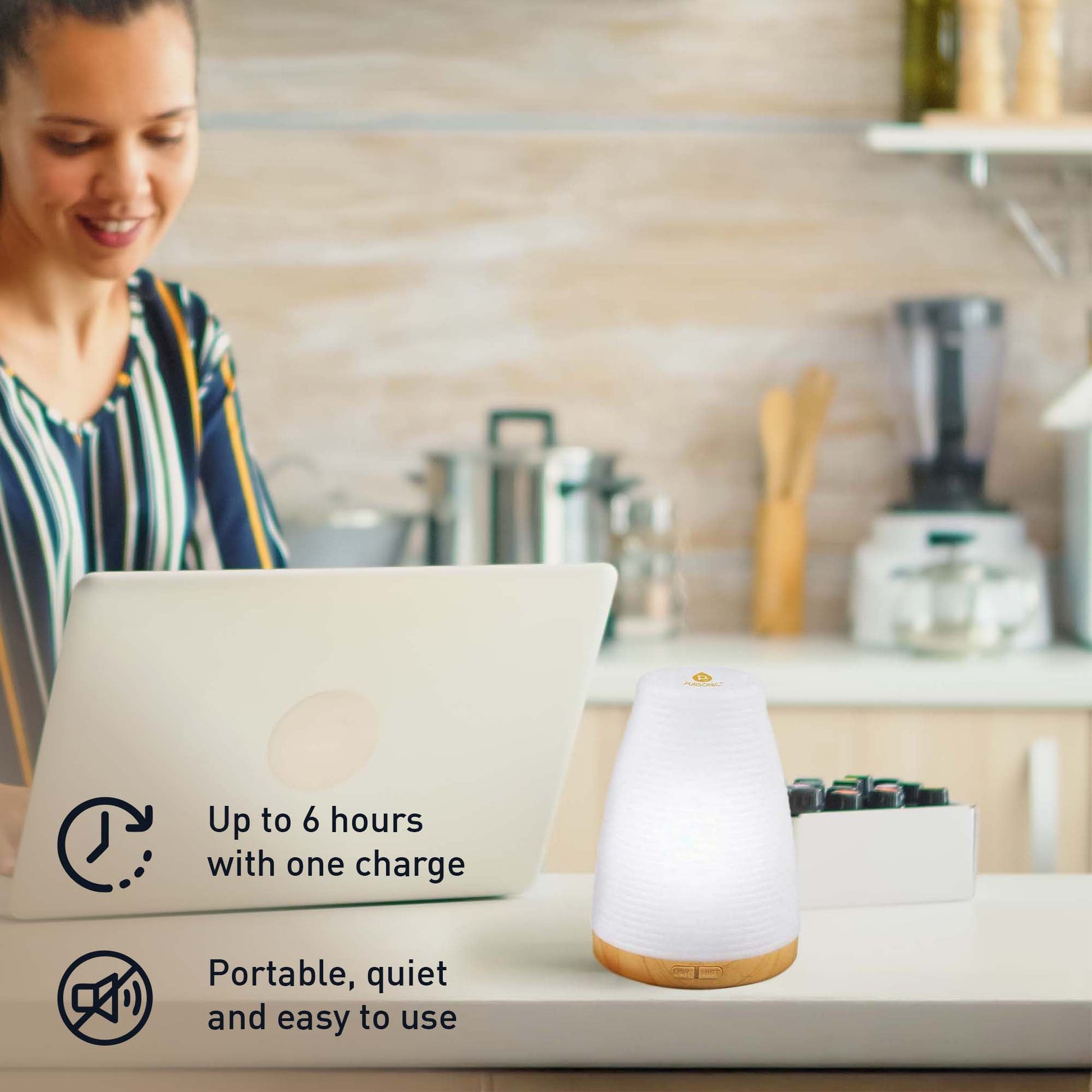 Pursonic Aromatherapy Essentials Bundle with USB Diffuser, 3-Pack Oils, and Lavender Mist Spray-1