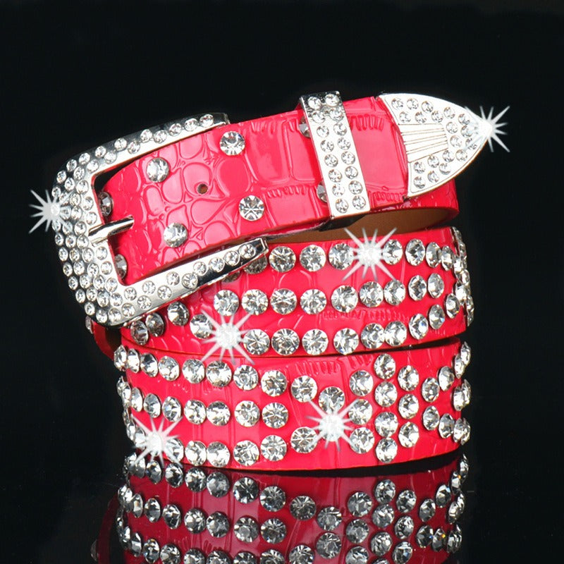 New Full Diamond Female Belt Jeans With Pin Buckle Fashion Diamond Belt Skirt Belt