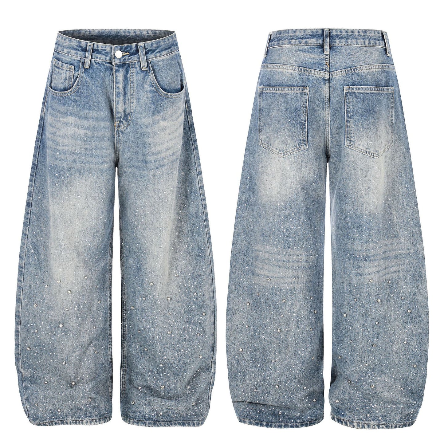 High-Waisted Washed Distressed Design, Loose Fit Slimming Straight Cut Pants
