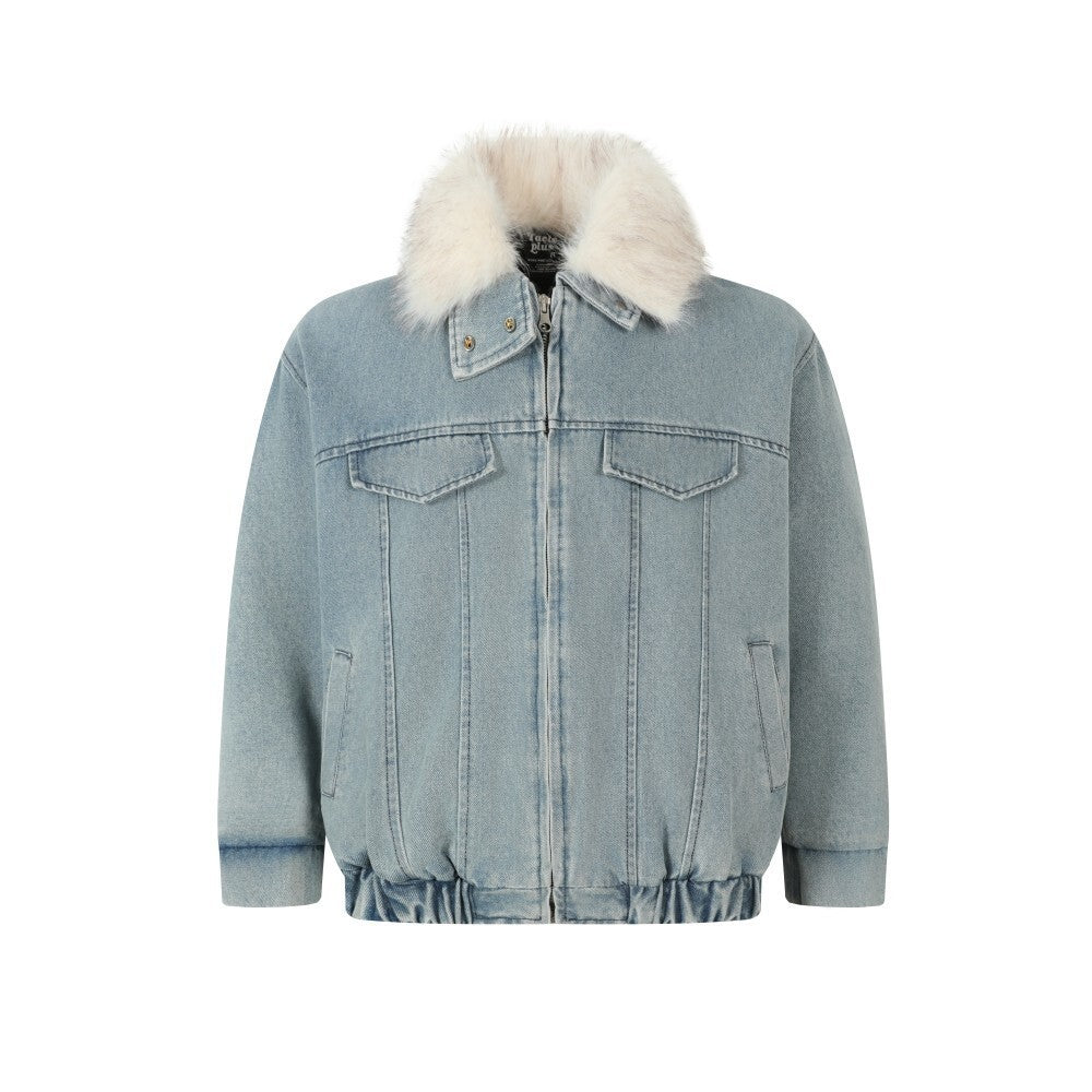 Wool collar denim cotton jacket