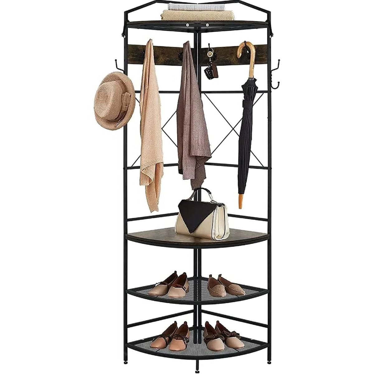 Modern Corner Entryway Hall Tree Shoe Storage Bench Coat Rack-0