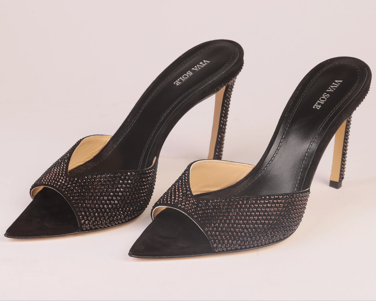 NOIR ALLURE MULE – Black Suede Mule with Italian Rhinestones