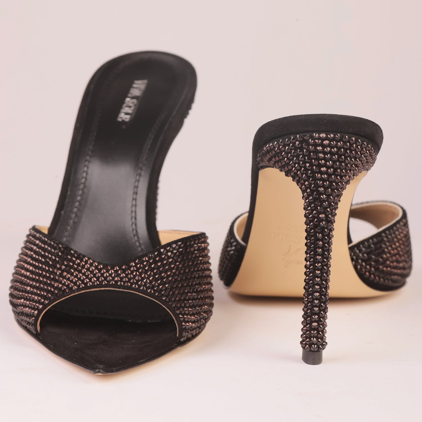 NOIR ALLURE MULE – Black Suede Mule with Italian Rhinestones
