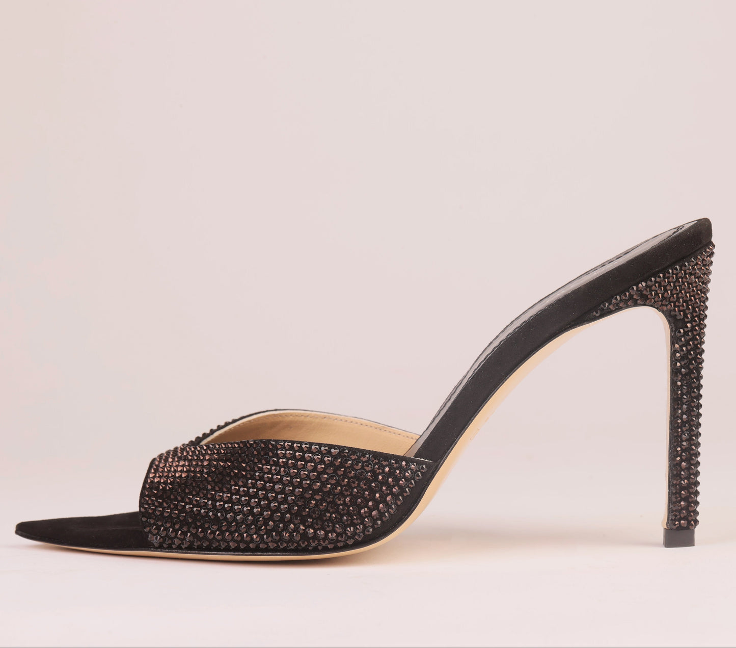 NOIR ALLURE MULE – Black Suede Mule with Italian Rhinestones