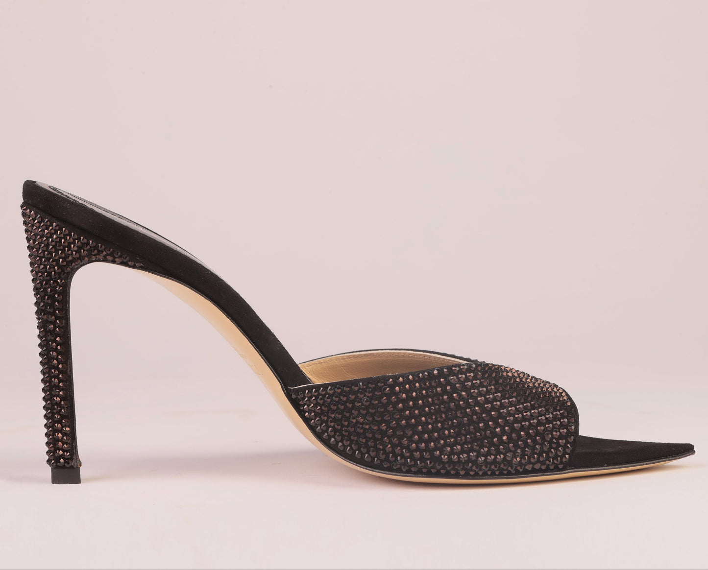 NOIR ALLURE MULE – Black Suede Mule with Italian Rhinestones