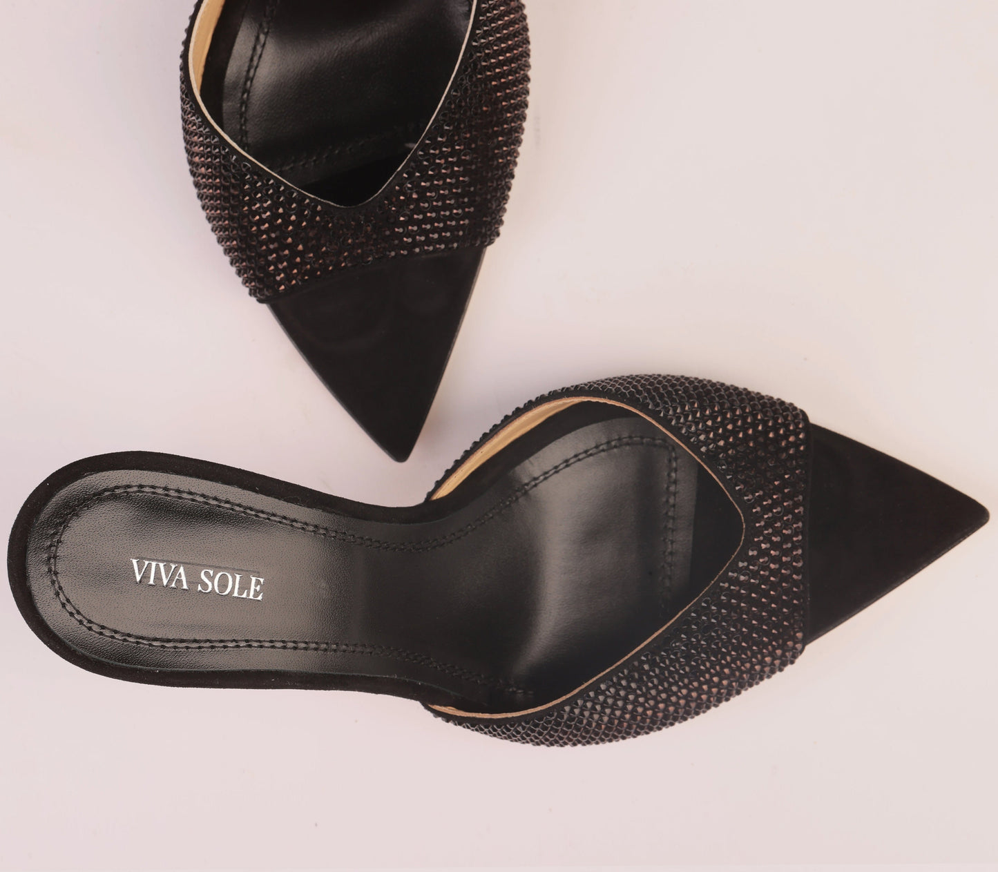 NOIR ALLURE MULE – Black Suede Mule with Italian Rhinestones