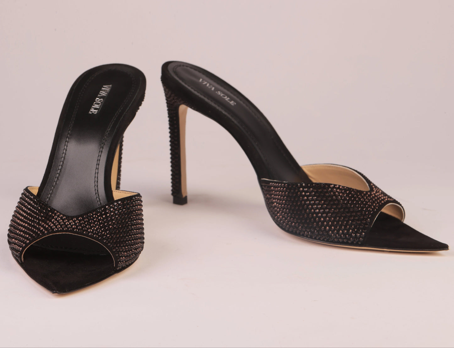 NOIR ALLURE MULE – Black Suede Mule with Italian Rhinestones